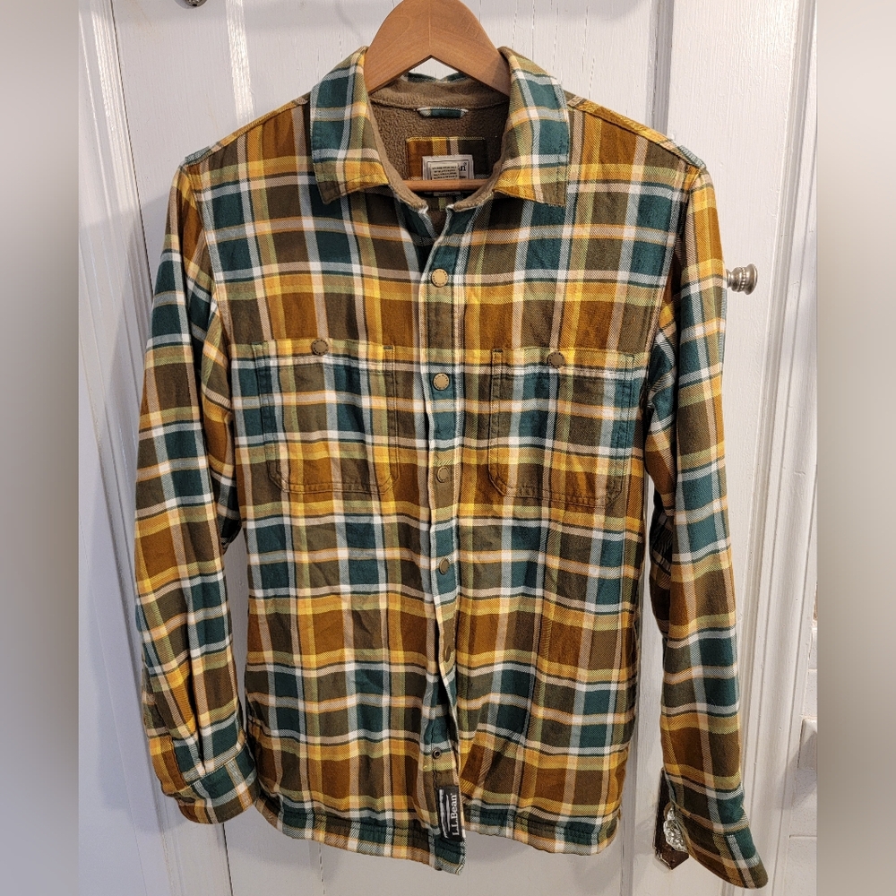 Ll bean fleece lined flannel shirt jacket shacket size small
